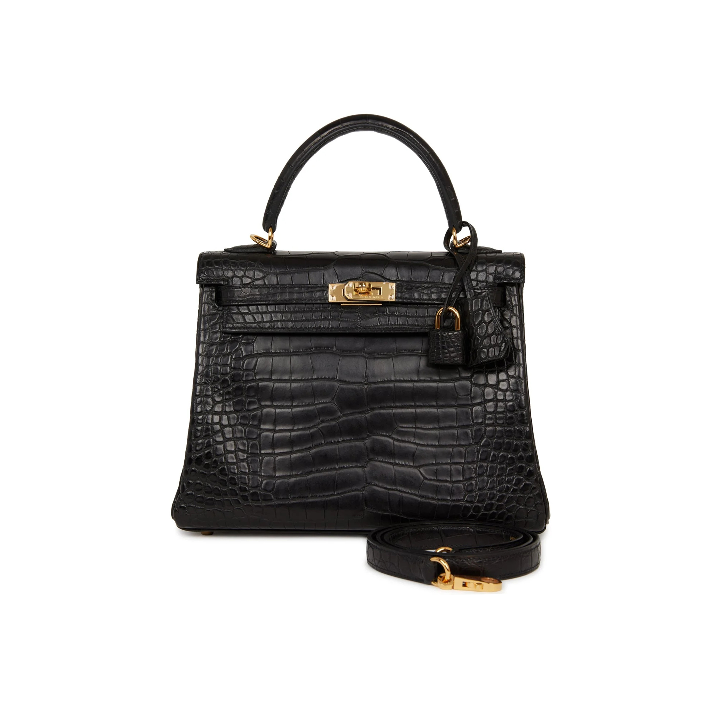 HERMÈS MASTER KELLY RETOURNE 25 BLACK MATTE ALLIGATOR GOLD HARDWARE (25*20*13cm)